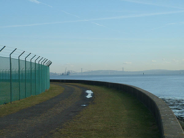 At the edge of the lagoons, view towards Forth Bridges